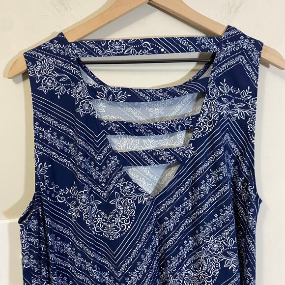 Nine Britton Navy Blue White Floral Casual Mini Dress Back Privett Detail Sz XXL - Picture 5 of 8